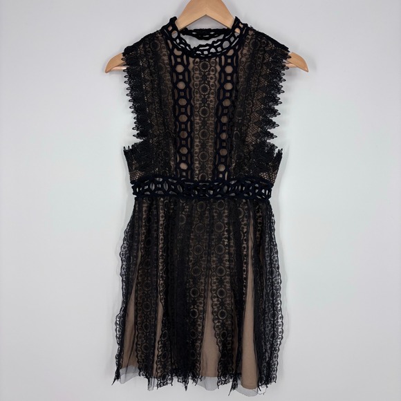 Free People Dresses & Skirts - Free People Forever Lace Babydoll Mini Dress Women 2 Black Nude Crochet Boho